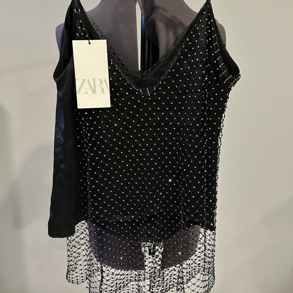Zara Black Beaded Women's Top